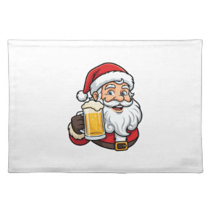Beer Drinking Santa Claus Christmas Graphic Cloth Placemat