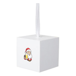 Beer Drinking Santa Claus Christmas Graphic Cube Ornament