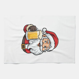 Beer Drinking Santa Claus Christmas Graphic Kitchen Towel