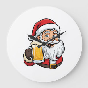 Beer Drinking Santa Claus Christmas Graphic Large Clock