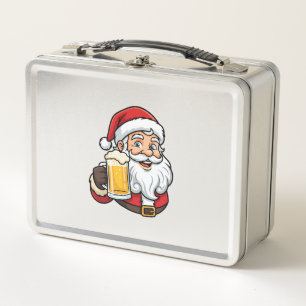 Beer Drinking Santa Claus Christmas Graphic Metal Lunch Box