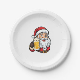 Beer Drinking Santa Claus Christmas Graphic Paper Plates