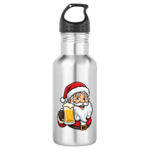 Beer Drinking Santa Claus Christmas Graphic Stainless Steel Water Bottle