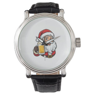 Beer Drinking Santa Claus Christmas Graphic Watch