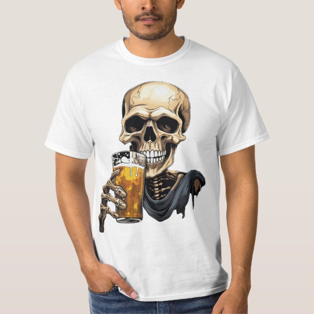 Beer-drinking skeleton T-Shirt (Front)