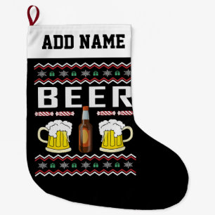 Beer Drinking Ugly Christmas Sweater Large Christmas Stocking