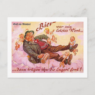 Beer Drinking with Angels German Vintage Postcard