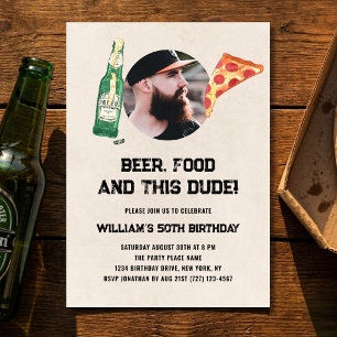 Beer Dude Photo Man Funny 50th Birthday Invitation