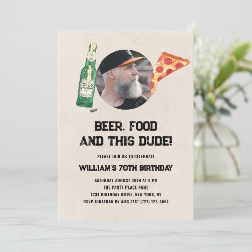 Beer Dude Photo Man Funny 70th Birthday Invitation