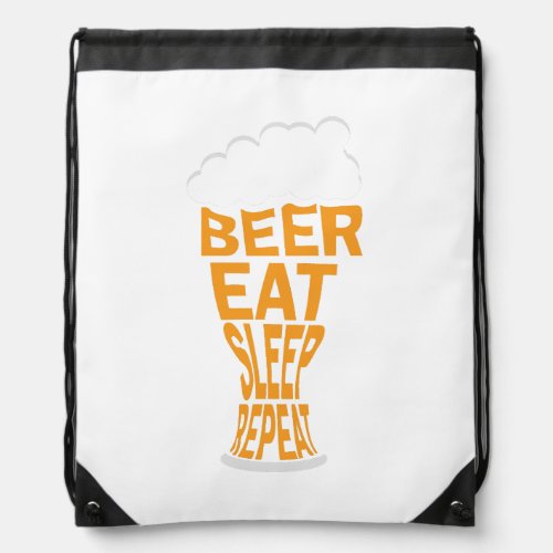 Beer eat sleep repeat design drawstring bag