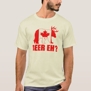 BEER EH? Funny Bear Deer Canadian Flag T-shirt