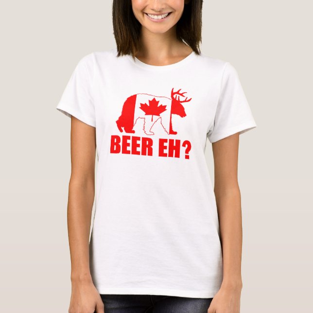 BEER EH?  Funny Bear Deer Canadian Flag T-shirt (Front)