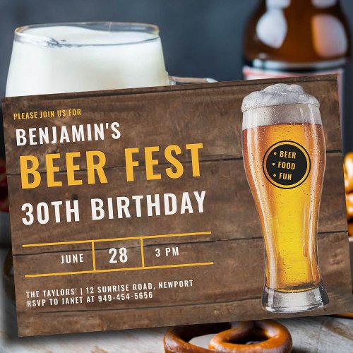 Beer Fest Men Rustic Wood Backyard 30th Birthday Invitation