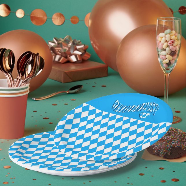 Beer Festival Bavarian Flag Pattern Oktoberfest Pa Paper Plates (Multi)