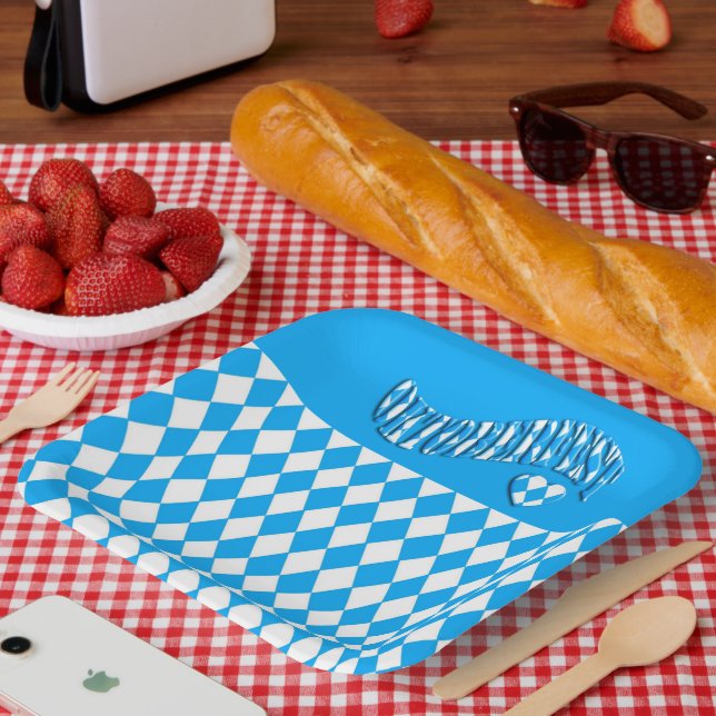 Beer Festival Bavarian Flag Pattern Oktoberfest Paper Plates (Picnic)