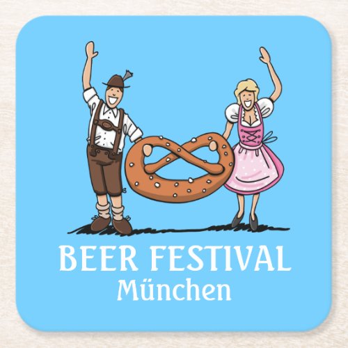 BEER FESTIVAL Couple Pretzel Square Paper Coaster