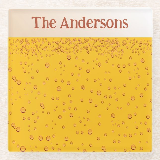 Beer Foam and Bubbles Custom Name Glass Coaster (Front)