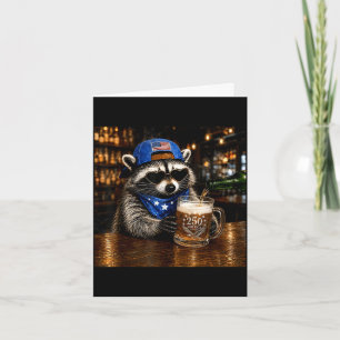 Beer funny raccoon western 4th of july anniversary card