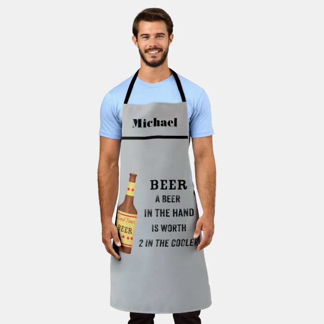 Beer Funny Saying Beer in hand Name Personalize Apron (Worn)