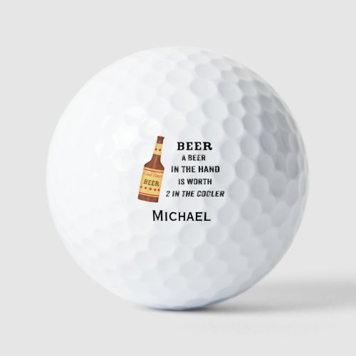 Beer Funny Saying Beer in Hand Name Personalize Golf Balls