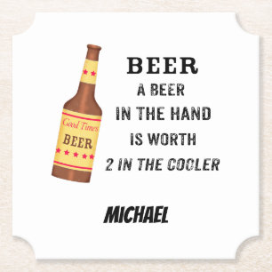 Beer Funny Saying Beer in hand Name Personalized Paper Coaster