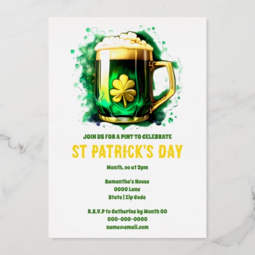 Beer gargle Irish St Patricks day gold foil Foil Invitation