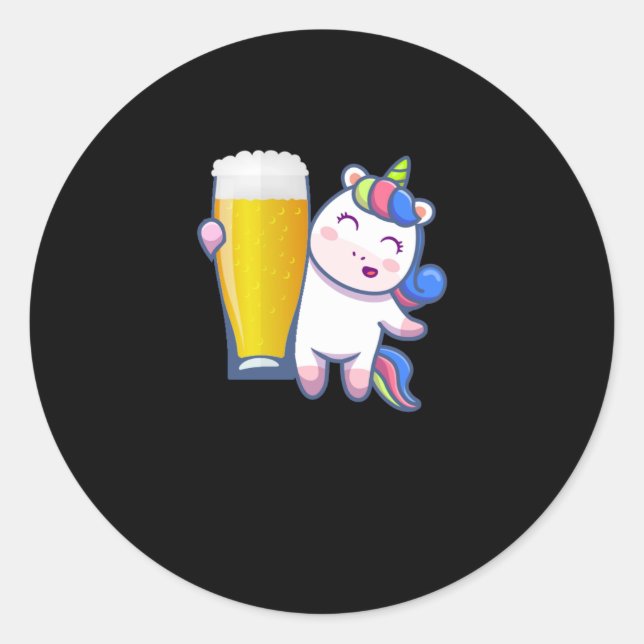 Beer Gift With Unicorn Classic Round Sticker (Front)