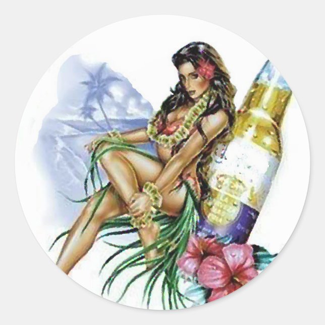 Beer Girl Classic Round Sticker (Front)