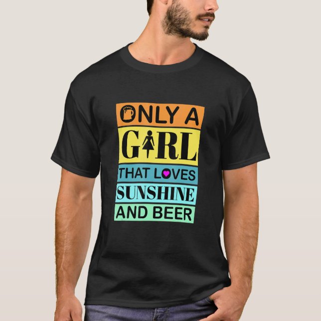 Beer Girl That Loves Sunshine And Beer Retro T-Shirt (Front)