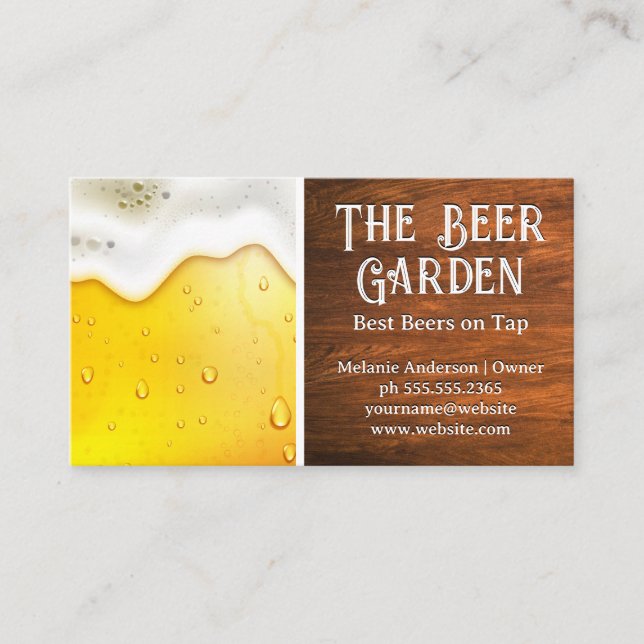 Beer Glass and Froth | Wood Business Card (Front)