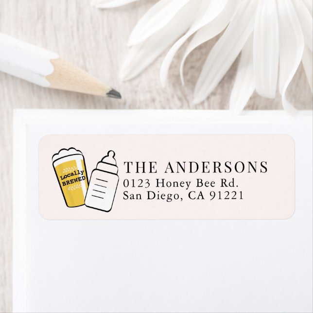 Beer Glass & Baby Bottle Pink Return Address Label (Insitu)