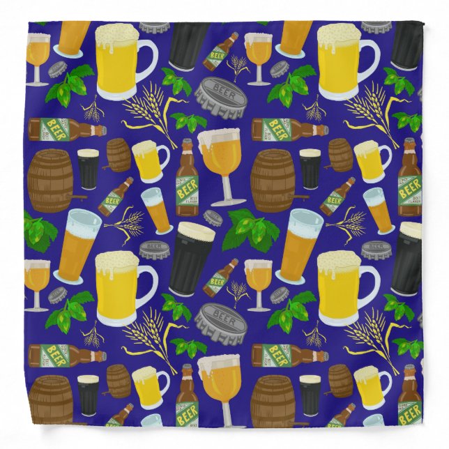 Beer Glass Bottle Hops and Barley Pattern Bandana (Front)