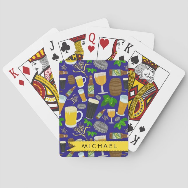 Beer Glass Bottle Hops and Barley Pattern Poker Cards (Back)