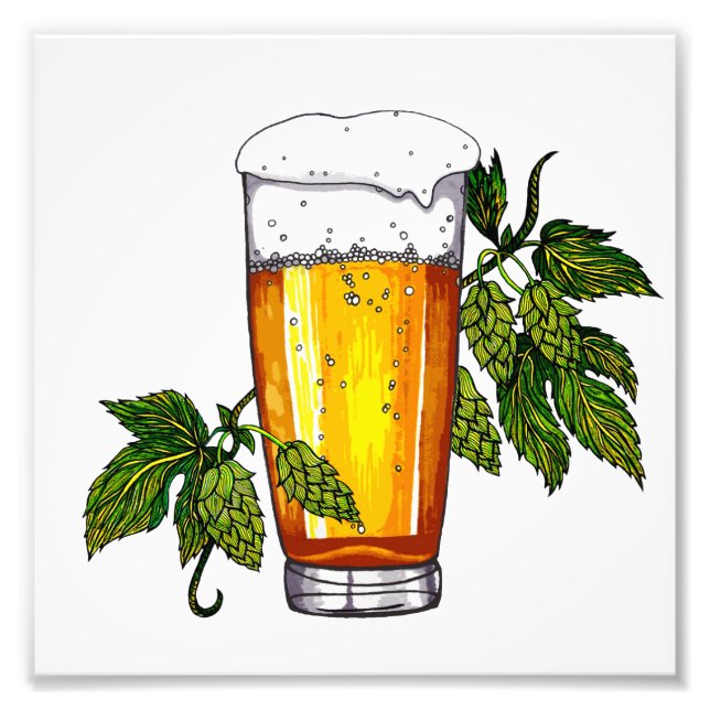Beer Glass & Hops Photo Print (Front)