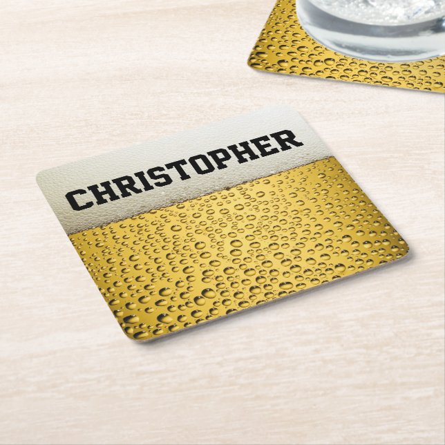 Beer Glass Personalize Square Paper Coaster (Angled)