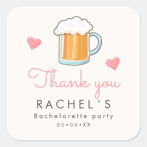 Beer glass thank you square sticker
