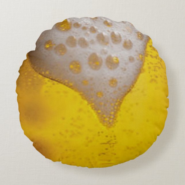 Beer Glass with Bubbles and Foam Round Pillow (Front)