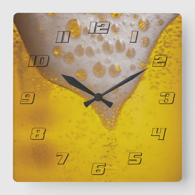 Beer Glass with Bubbles and Foam with Clear Number Square Wall Clock (Front)