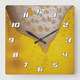 Beer Glass with Bubbles and Foam with Numbers Square Wall Clock