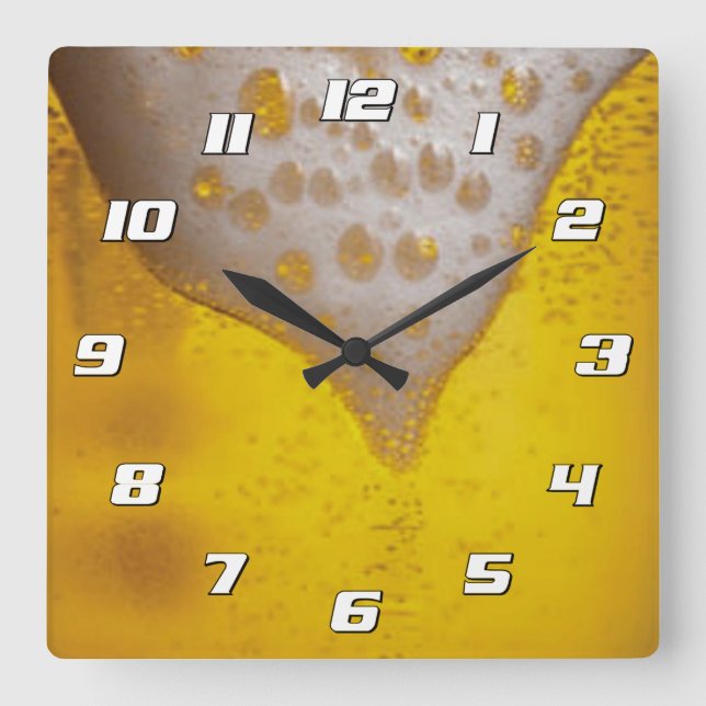 Beer Glass with Bubbles and Foam with Numbers Square Wall Clock (Front)