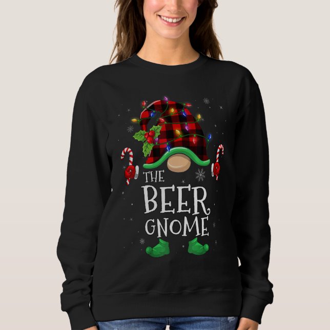 Beer Gnome Buffalo Plaid Matching Family Christmas Sweatshirt (Front)