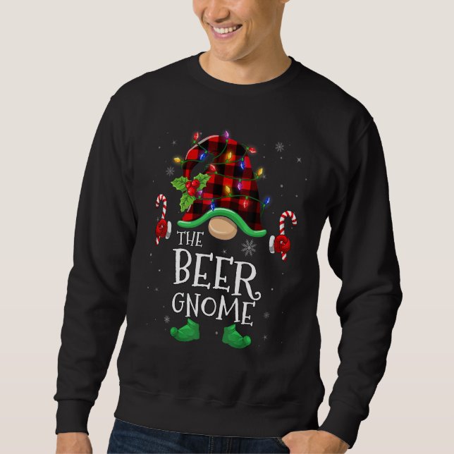Beer Gnome Buffalo Plaid Matching Family Christmas Sweatshirt (Front)