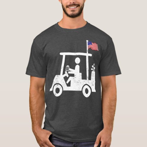 Beer Golfer Golf Cart with American Flag   Gift T_Shirt