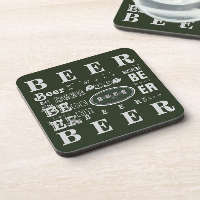 Beer-Green & White Collage Beverage Coaster (Left Side)