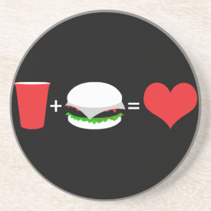 beer + hamburger = love drink coaster