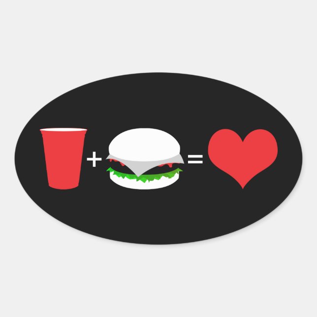 beer + hamburger = love oval sticker (Front)