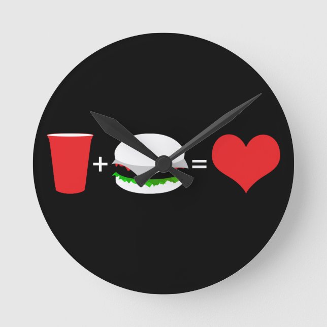 beer + hamburger = love round clock (Front)