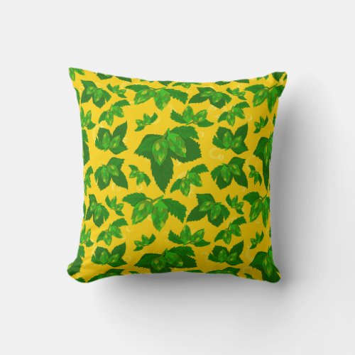 Beer Hops Brewery Pattern with Bubbles Throw Pillow