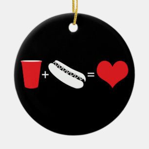 beer + hot dogs = love ceramic ornament