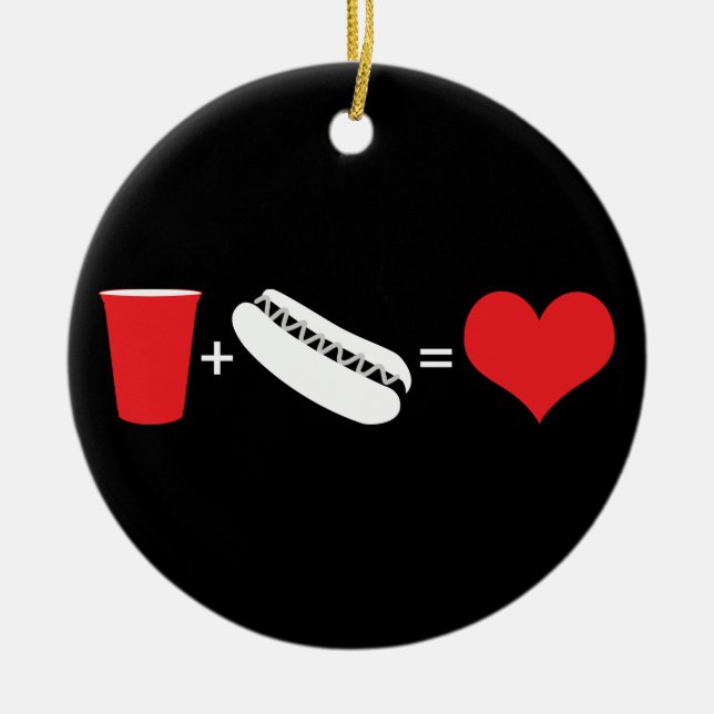 beer + hot dogs = love ceramic ornament (Front)